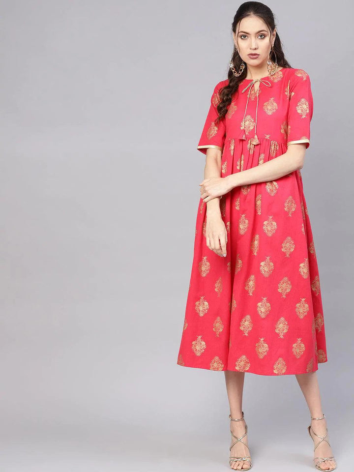 Pink Printed Cotton Dress - ShopLibas