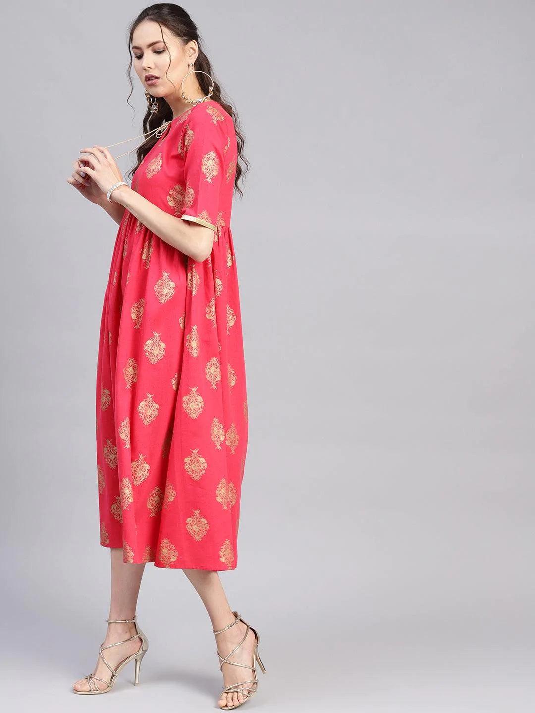 Pink Printed Cotton Dress - ShopLibas