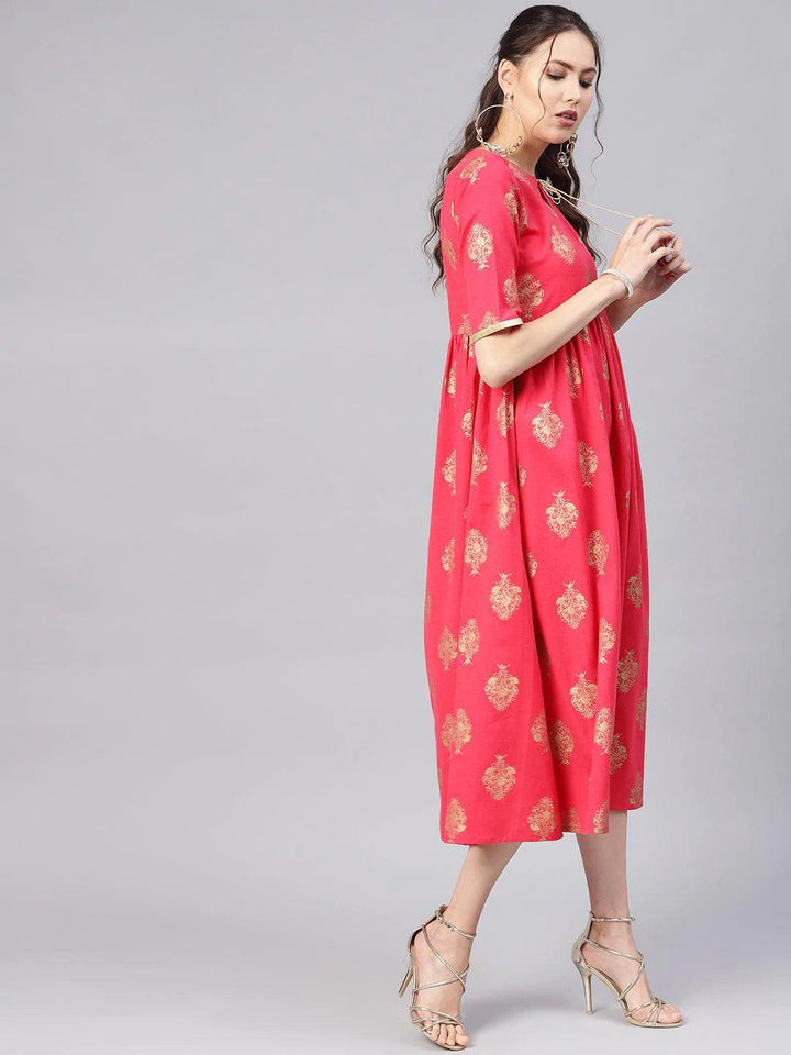 Pink Printed Cotton Dress - ShopLibas