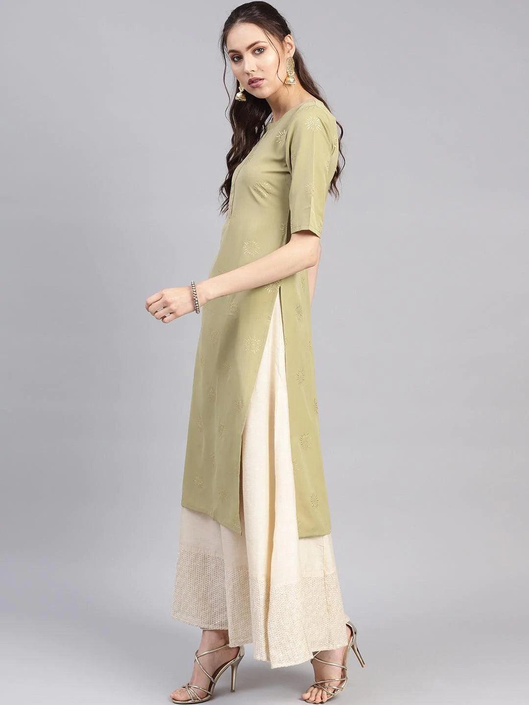 Green Printed Crepe Kurta - ShopLibas