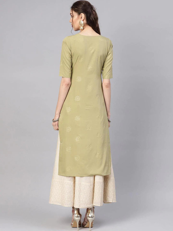 Green Printed Crepe Kurta - ShopLibas