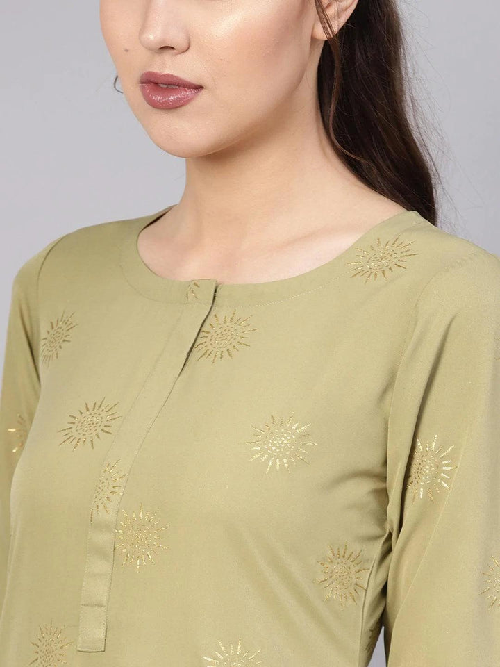 Green Printed Crepe Kurta - ShopLibas