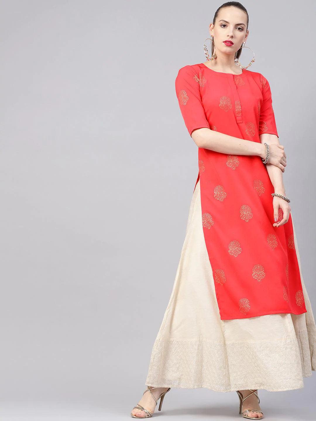 Pink Printed Crepe Kurta - ShopLibas