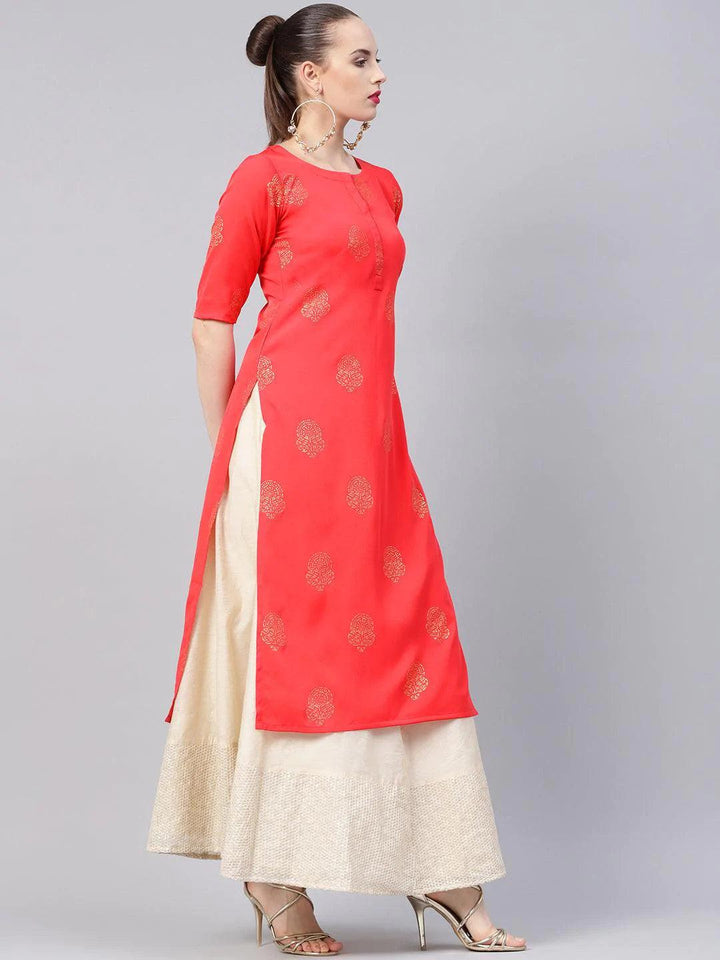 Pink Printed Crepe Kurta - ShopLibas