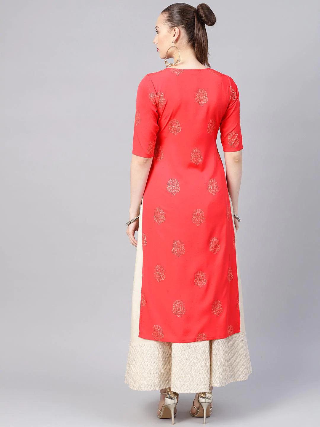 Pink Printed Crepe Kurta - ShopLibas