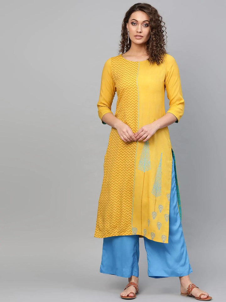 Yellow Printed Rayon Kurta - ShopLibas