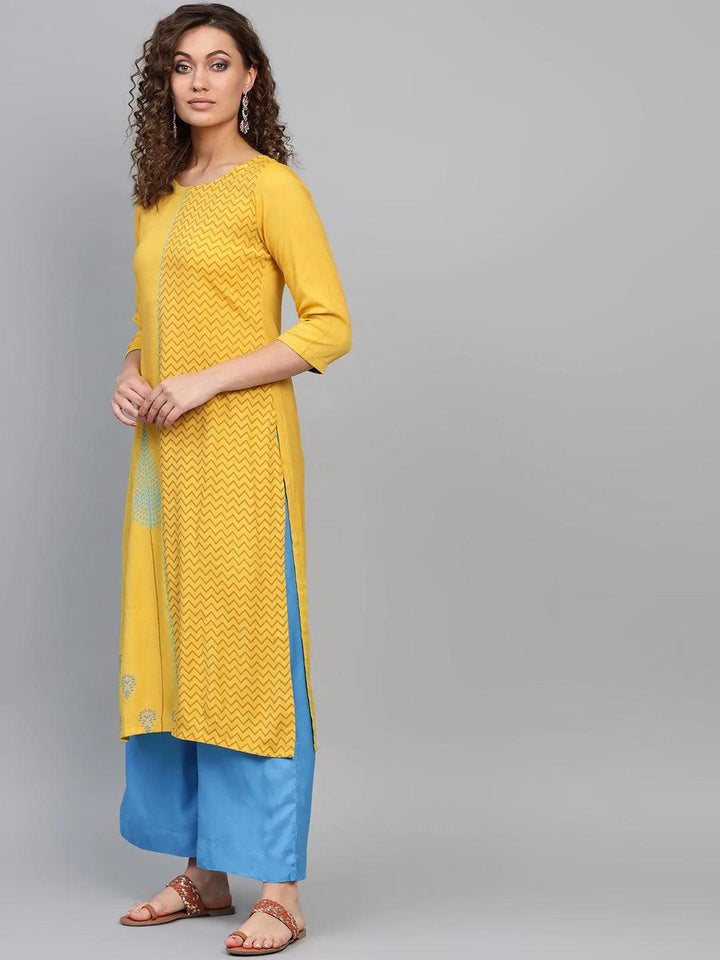 Yellow Printed Rayon Kurta - ShopLibas