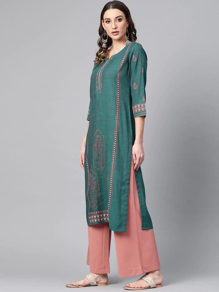 Green Printed Rayon Kurta - ShopLibas