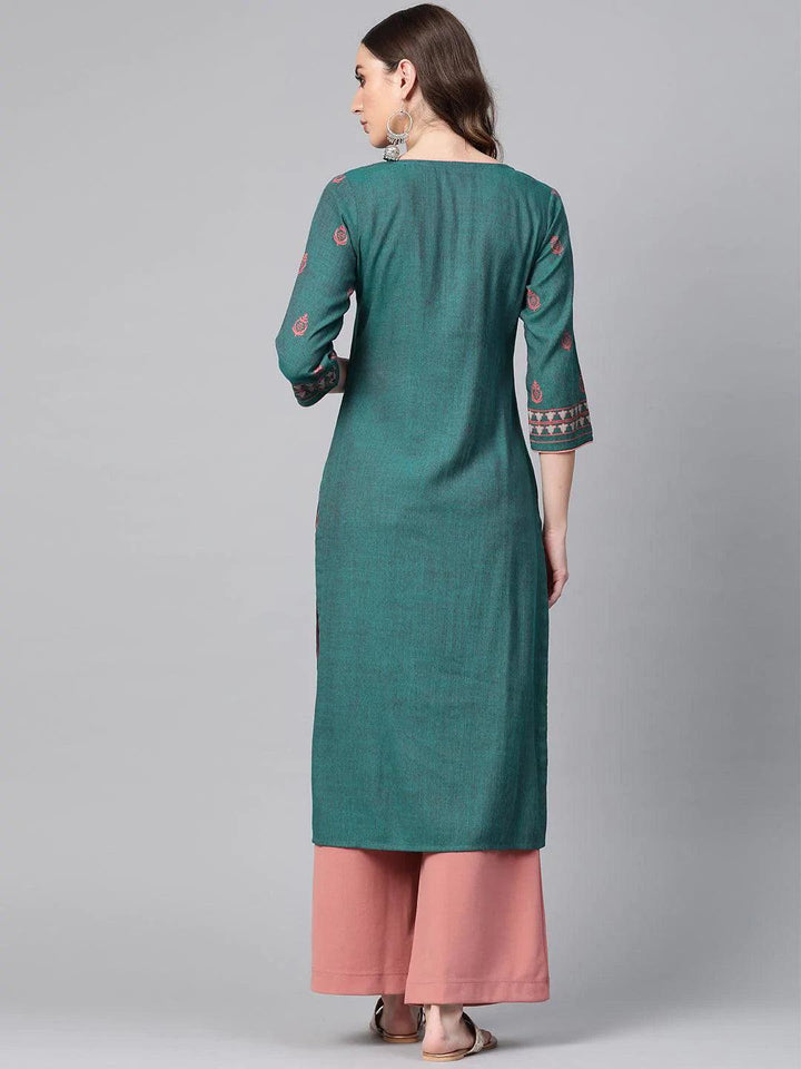 Green Printed Rayon Kurta - ShopLibas