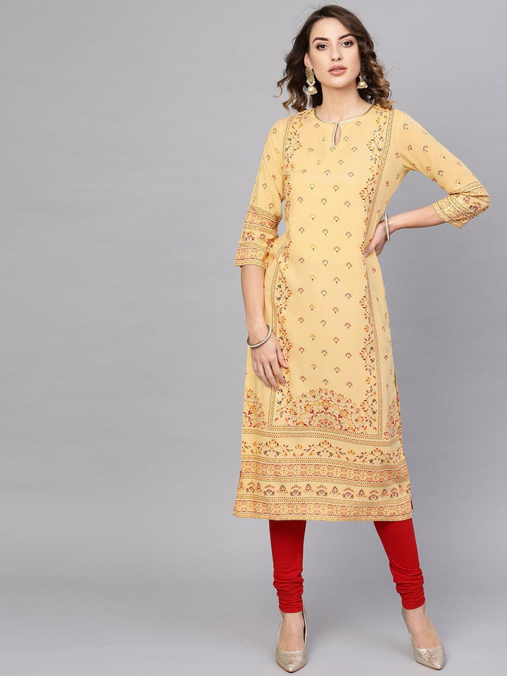 Yellow Printed Rayon Kurta - ShopLibas