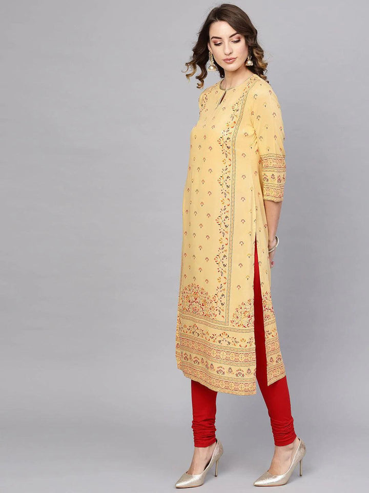 Yellow Printed Rayon Kurta - ShopLibas