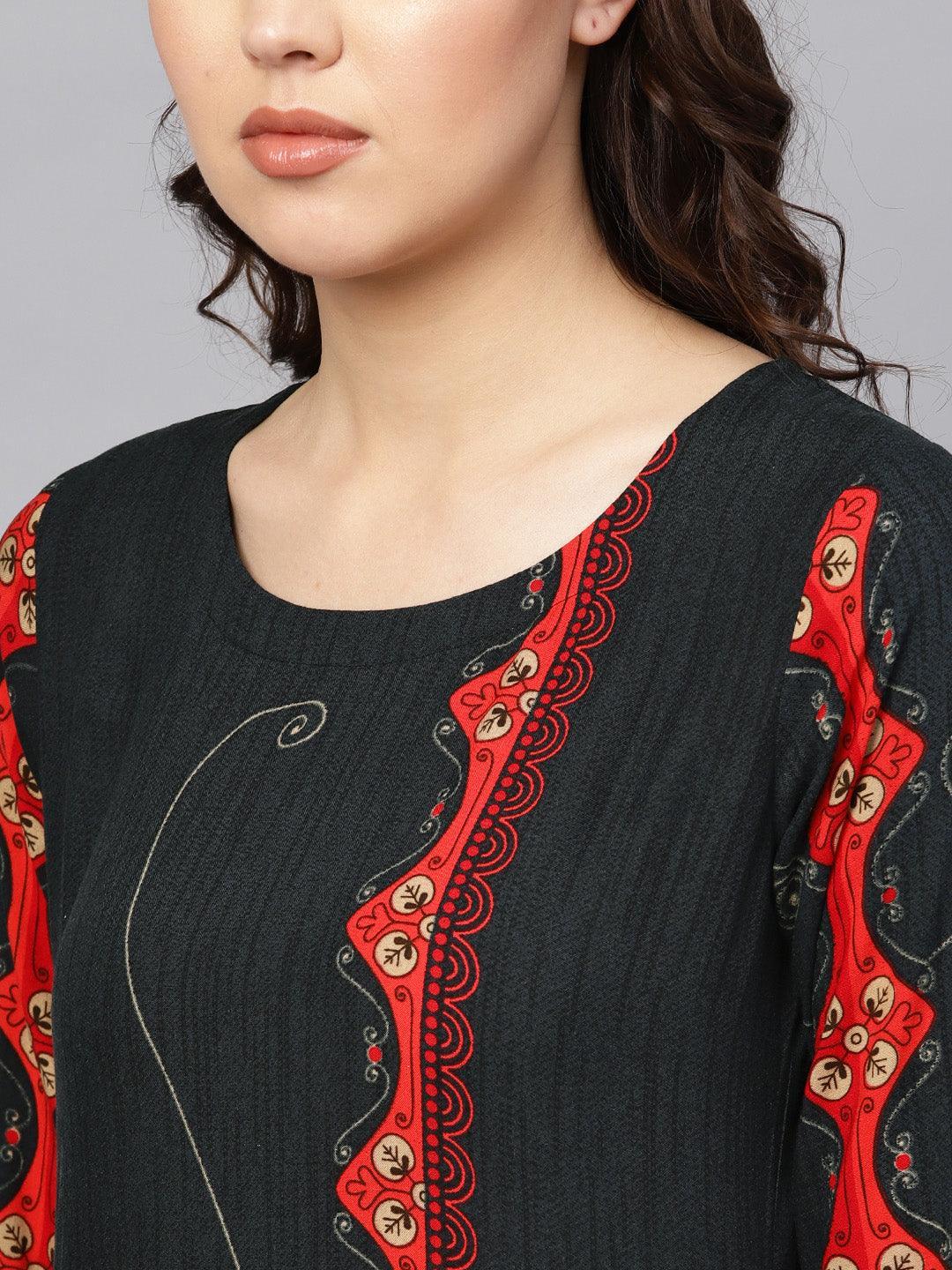 Grey Printed Rayon Kurta - ShopLibas