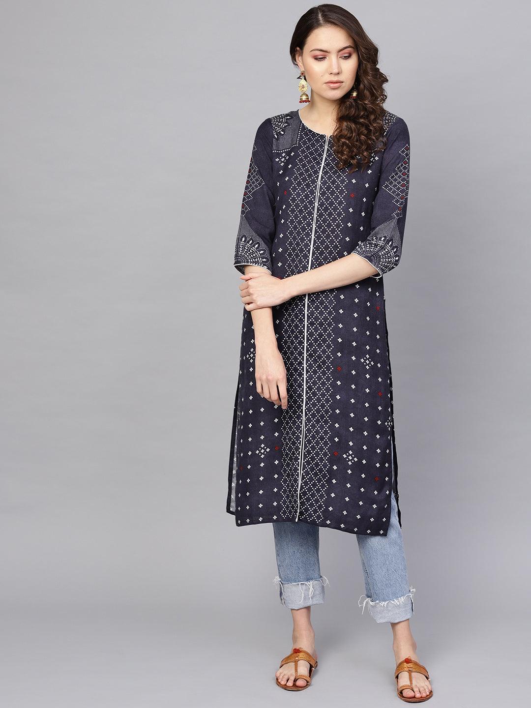 Blue Printed Rayon Kurta - ShopLibas