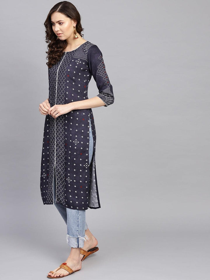 Blue Printed Rayon Kurta - ShopLibas