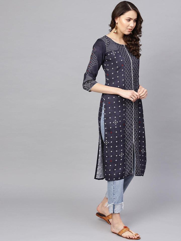 Blue Printed Rayon Kurta - ShopLibas