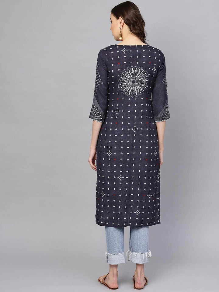 Blue Printed Rayon Kurta - ShopLibas