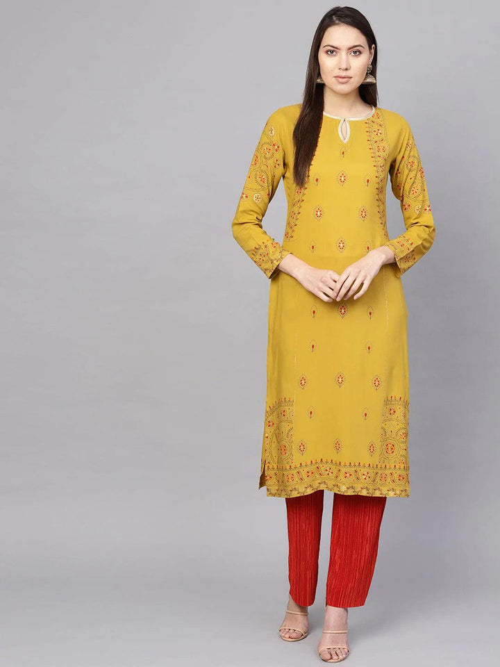 Yellow Printed Rayon Kurta - ShopLibas