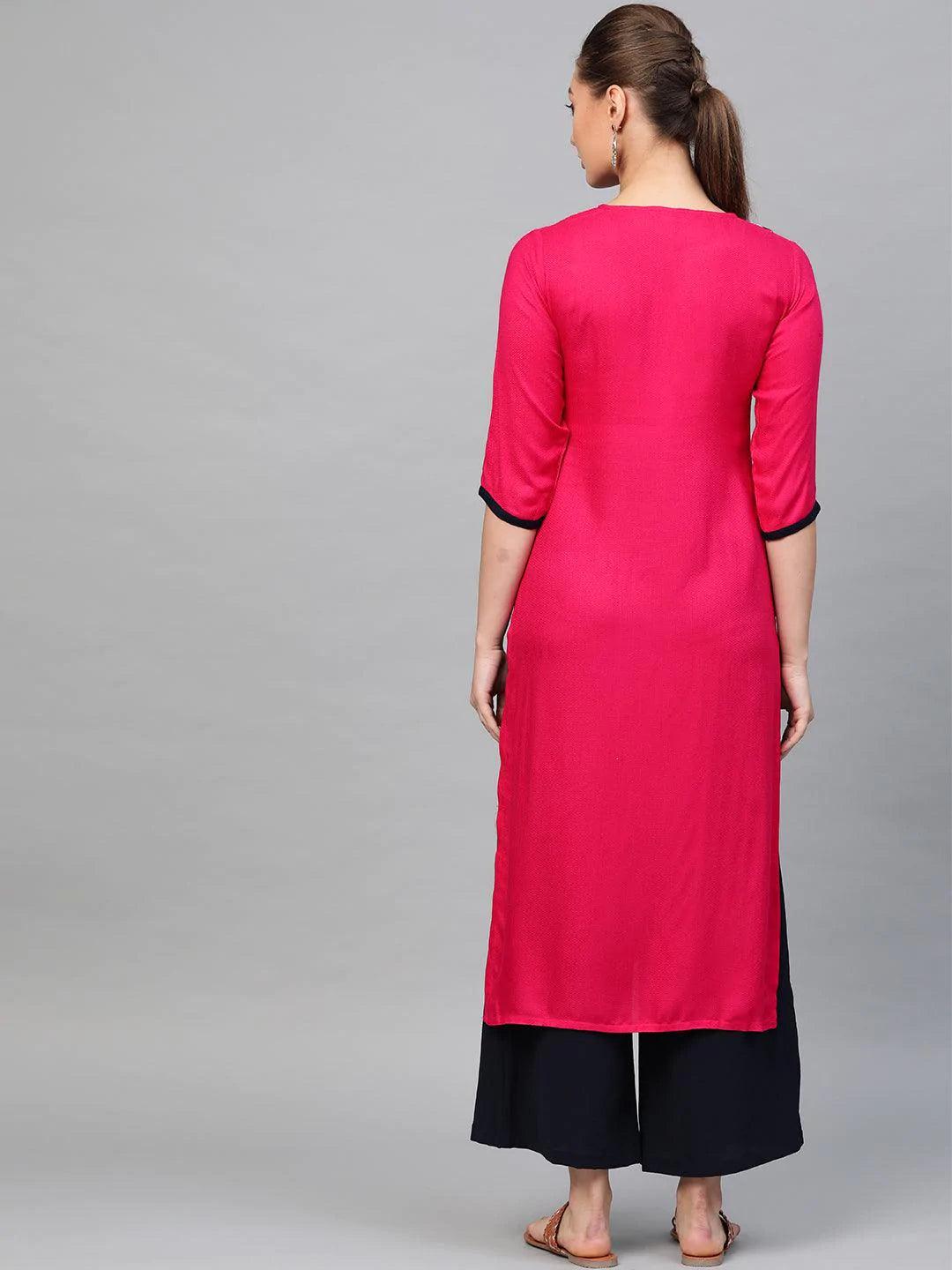 Pink Embroidered Rayon Kurta - ShopLibas