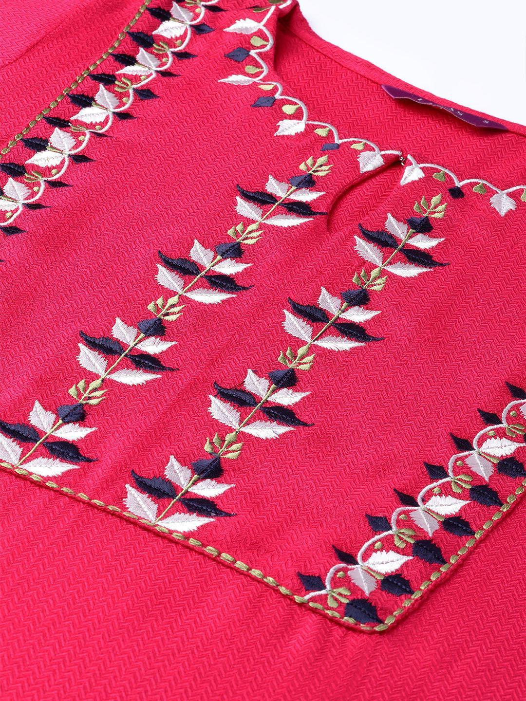 Pink Embroidered Rayon Kurta - ShopLibas