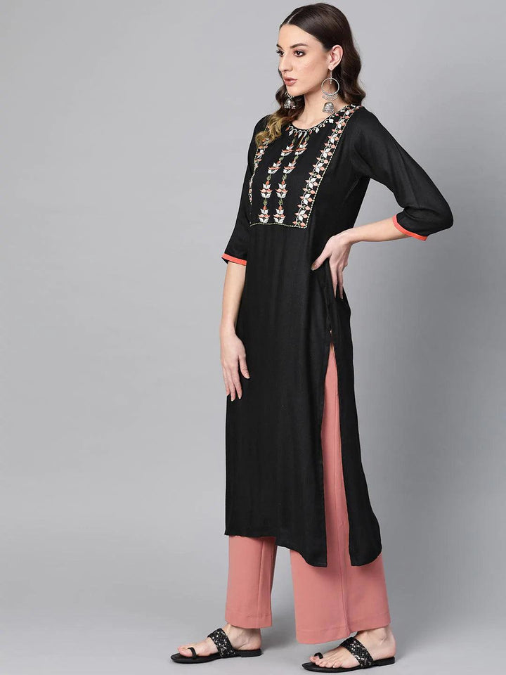 Black Printed Rayon Kurta - ShopLibas