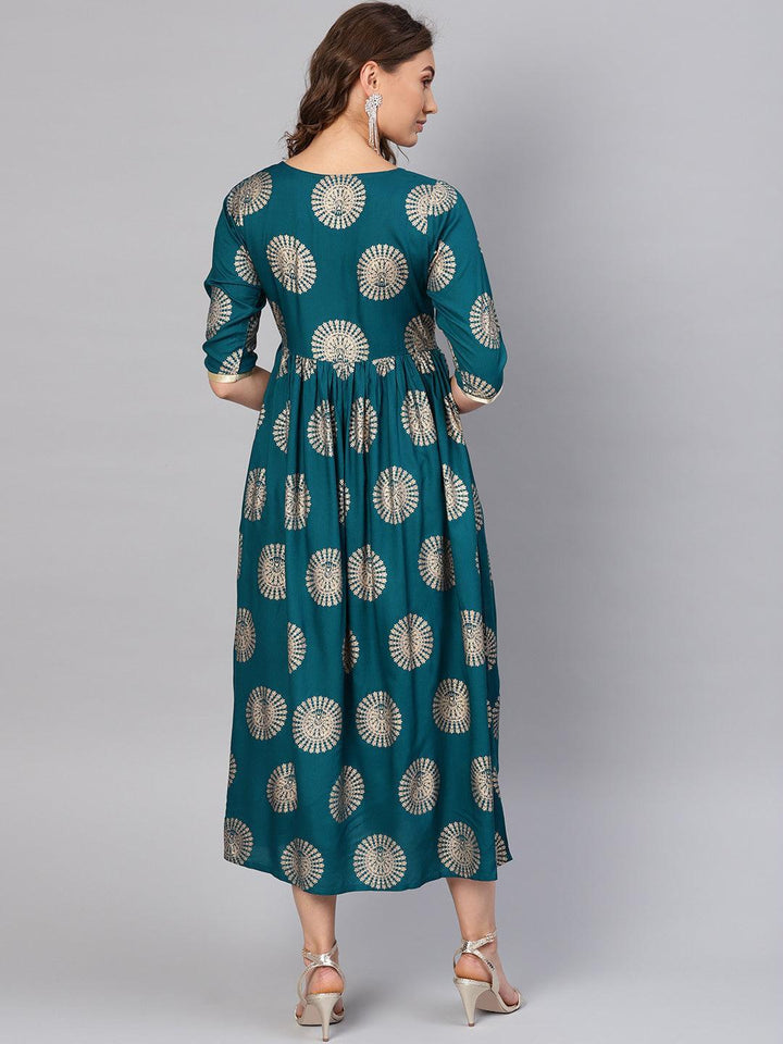 Blue Printed Rayon Dress - ShopLibas