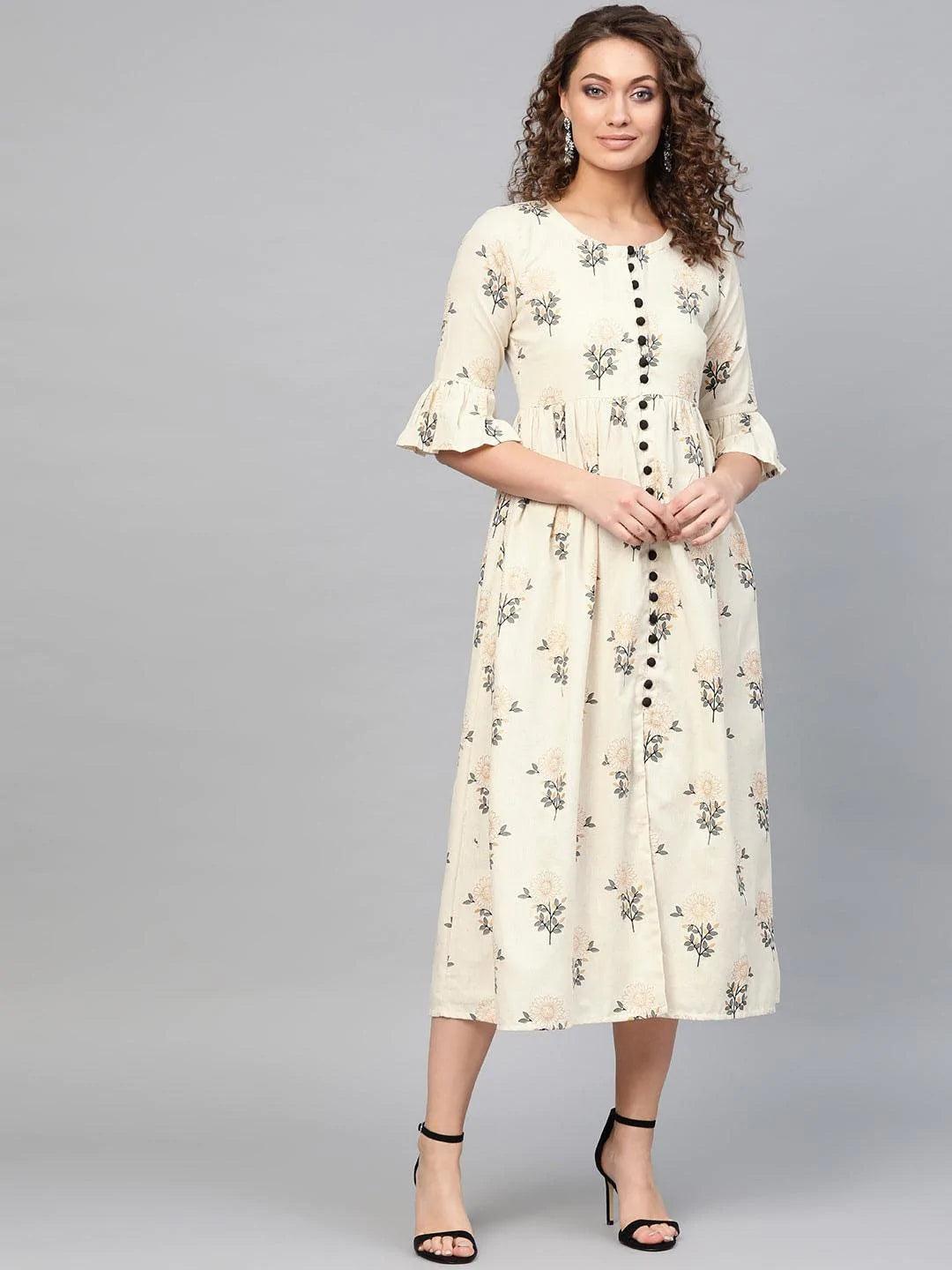 White Printed Cotton Dress - ShopLibas