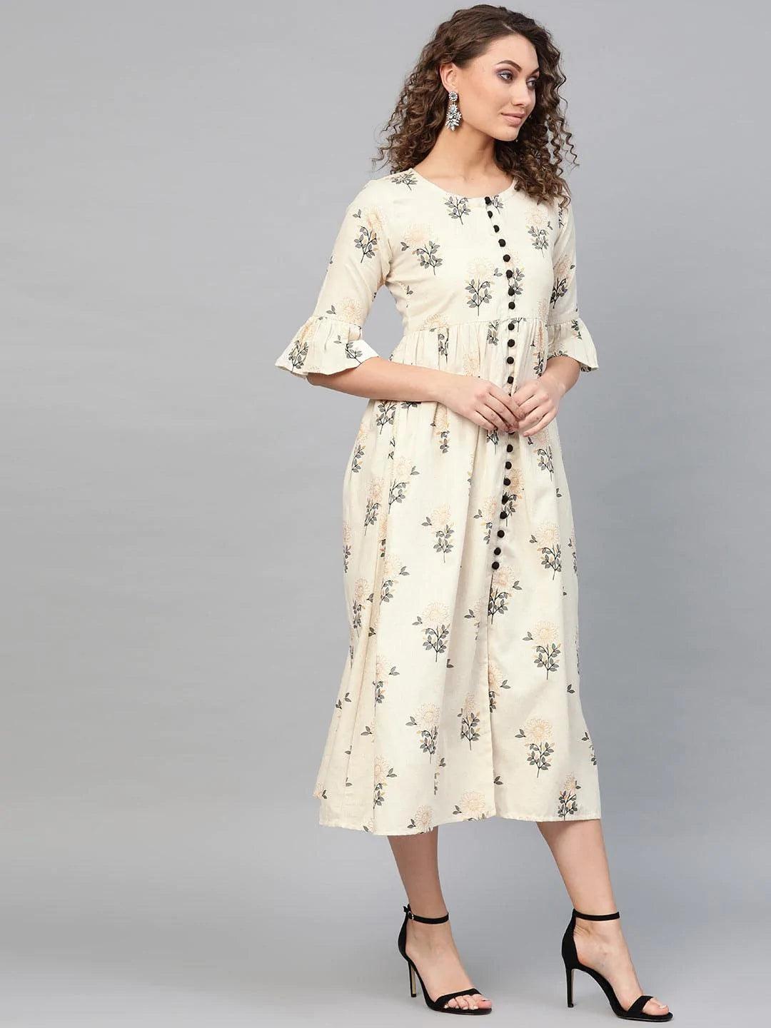 White Printed Cotton Dress