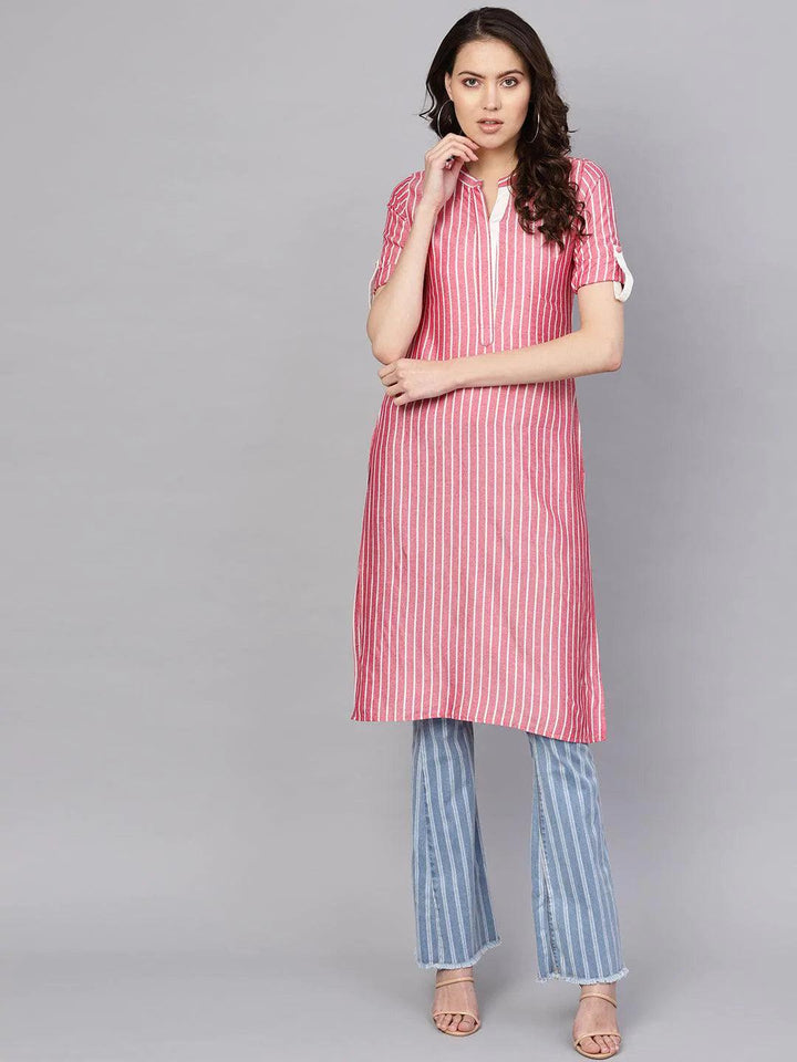 Pink Striped Rayon Kurta - ShopLibas