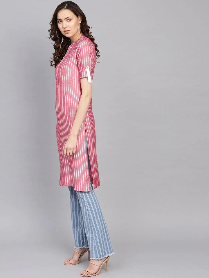 Pink Striped Rayon Kurta - ShopLibas