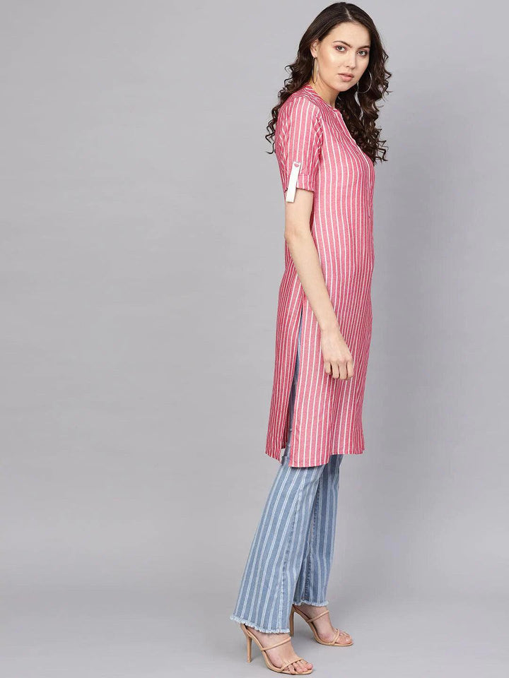 Pink Striped Rayon Kurta - ShopLibas