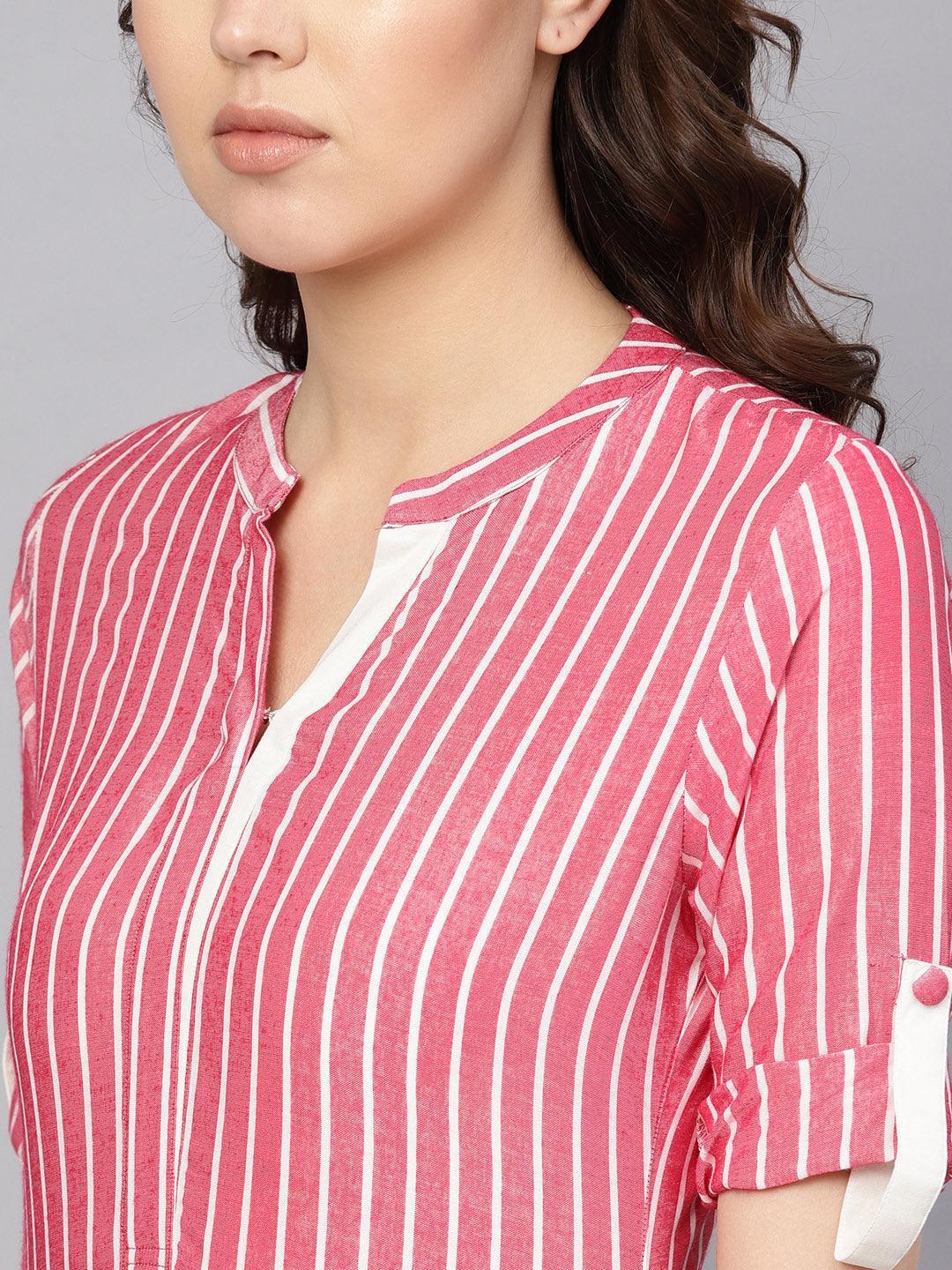 Pink Striped Rayon Kurta - ShopLibas