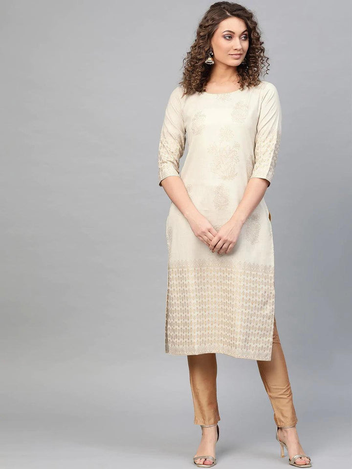 Grey Printed Cotton Kurta - ShopLibas