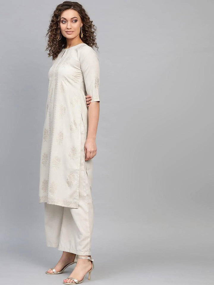 Beige Printed Cotton Kurta - ShopLibas