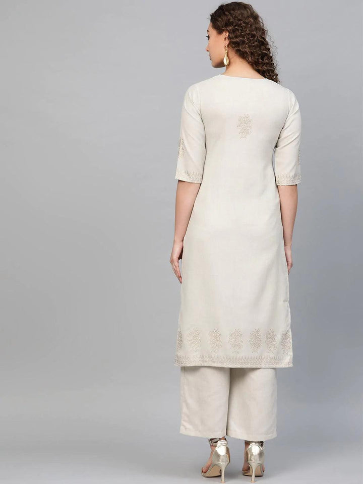 Beige Printed Cotton Kurta - ShopLibas