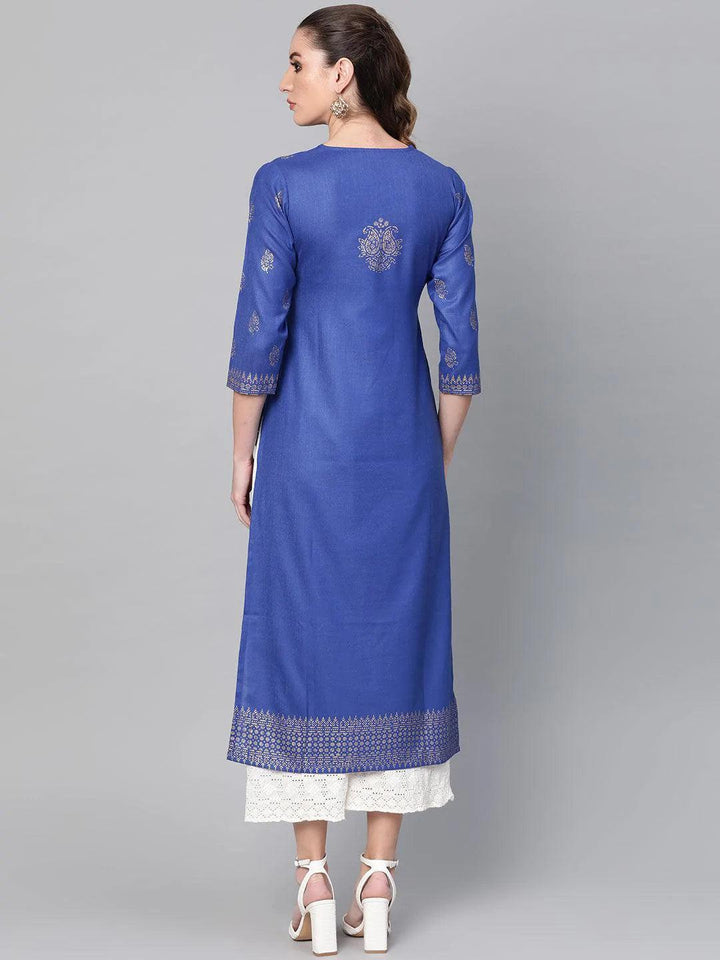 Blue Printed Cotton Kurta - ShopLibas