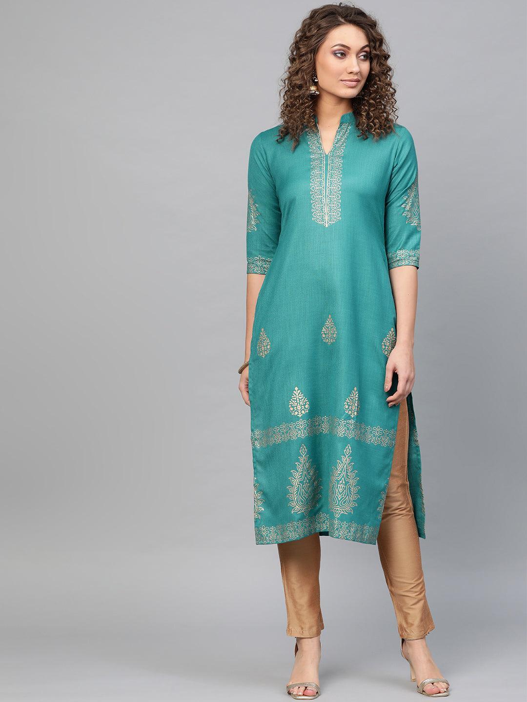 Blue Printed Cotton Kurta