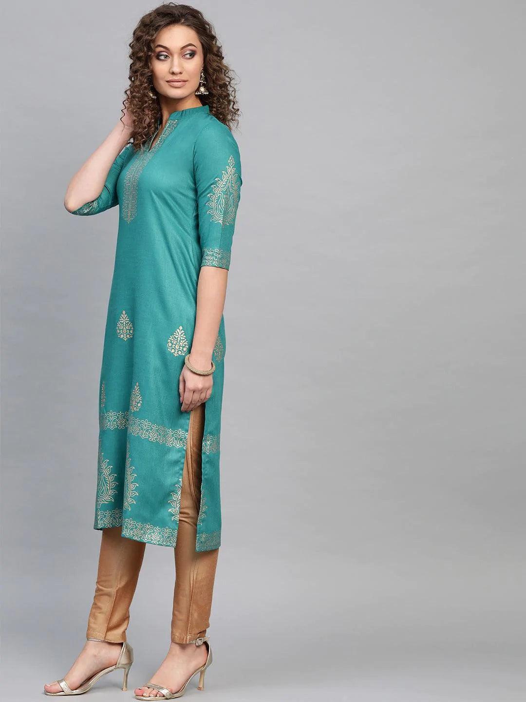 Blue Printed Cotton Kurta - ShopLibas