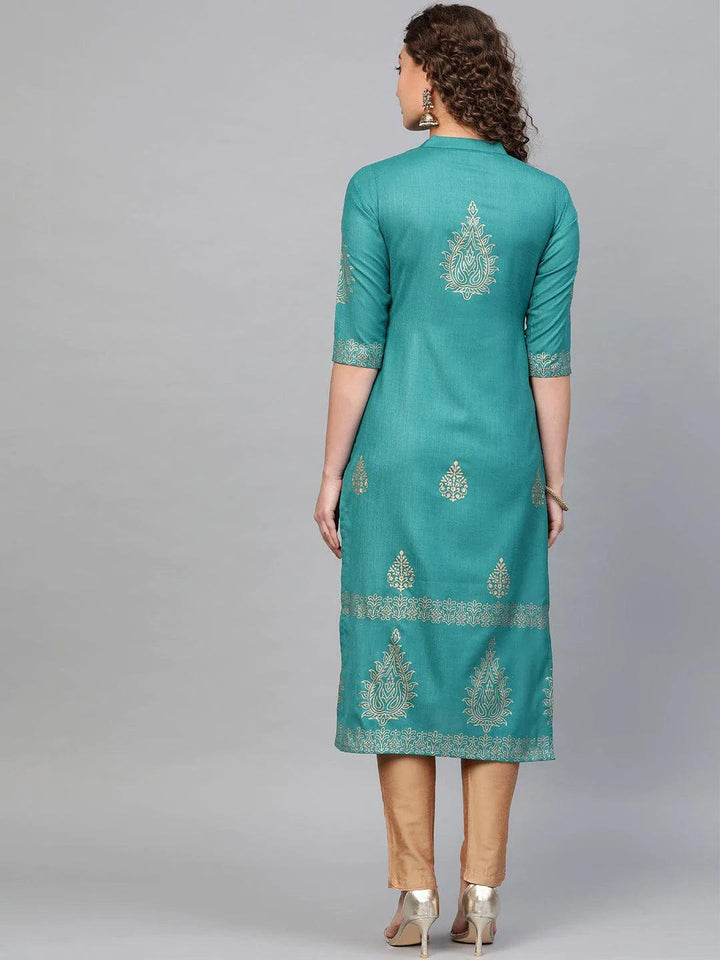 Blue Printed Cotton Kurta - ShopLibas