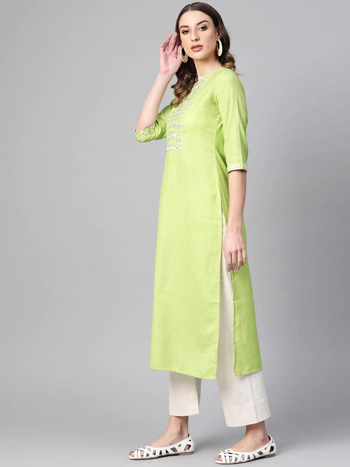 Green Printed Cotton Kurta - ShopLibas