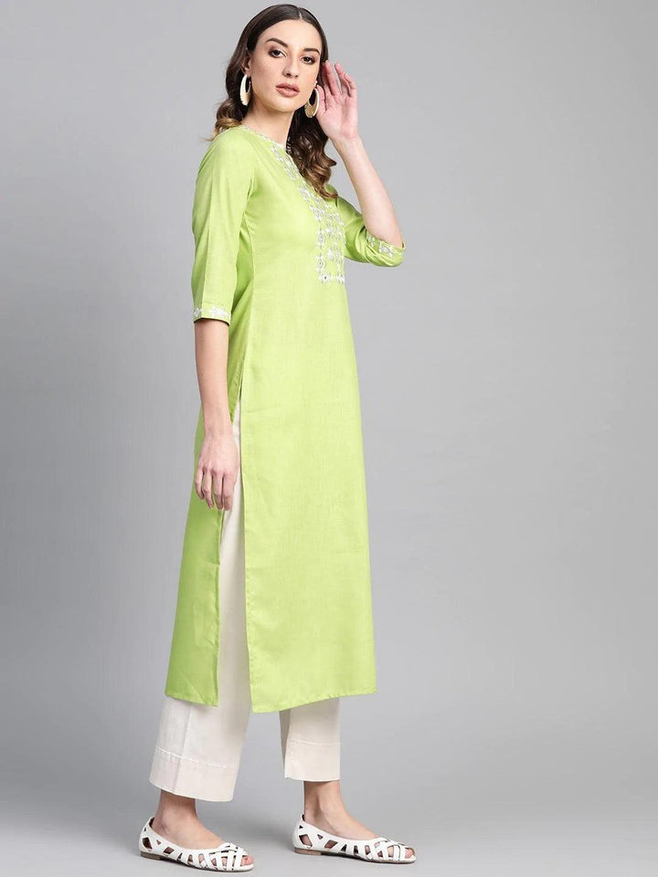 Green Printed Cotton Kurta - ShopLibas