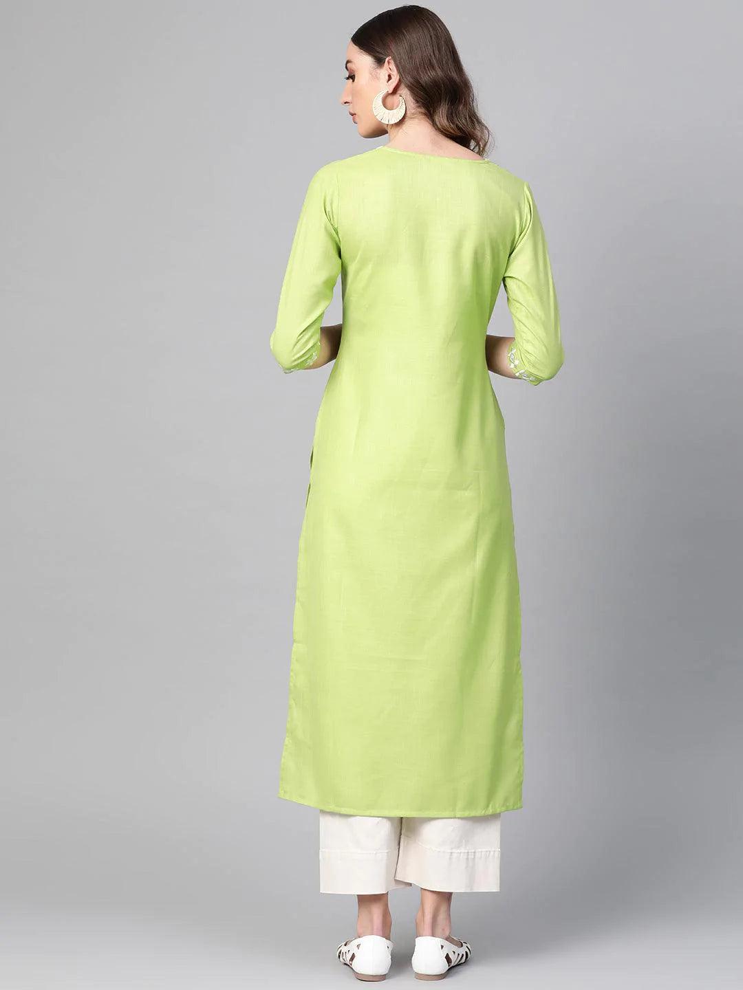 Green Printed Cotton Kurta - ShopLibas