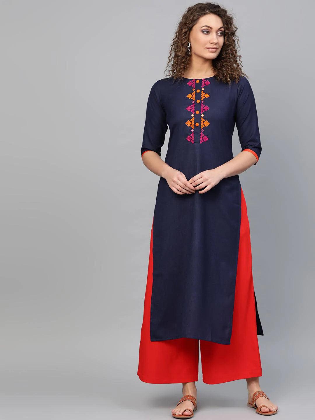 Blue Printed Cotton Kurta - ShopLibas