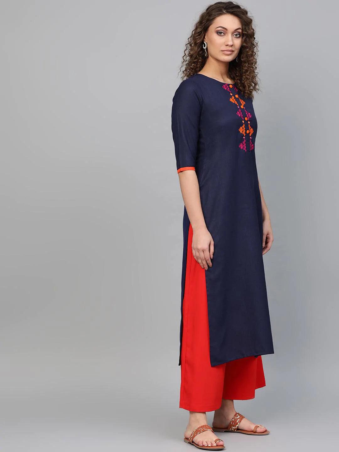 Blue Printed Cotton Kurta - ShopLibas