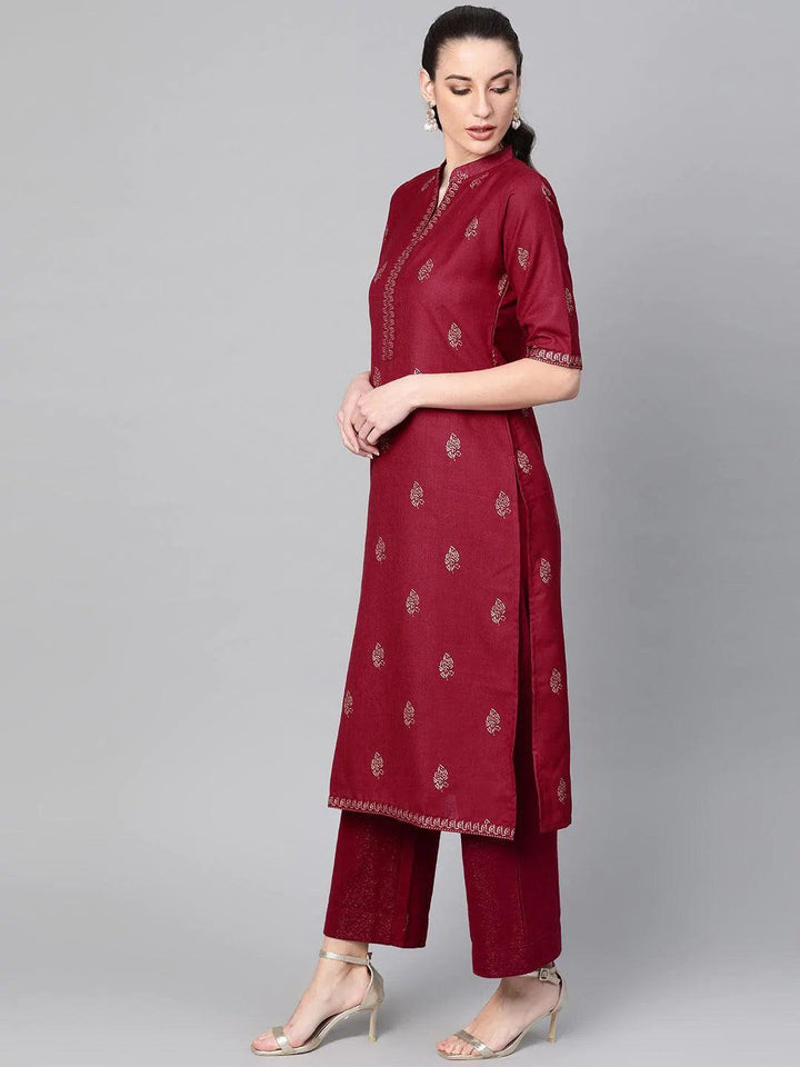 Maroon Printed Cotton Kurta - ShopLibas