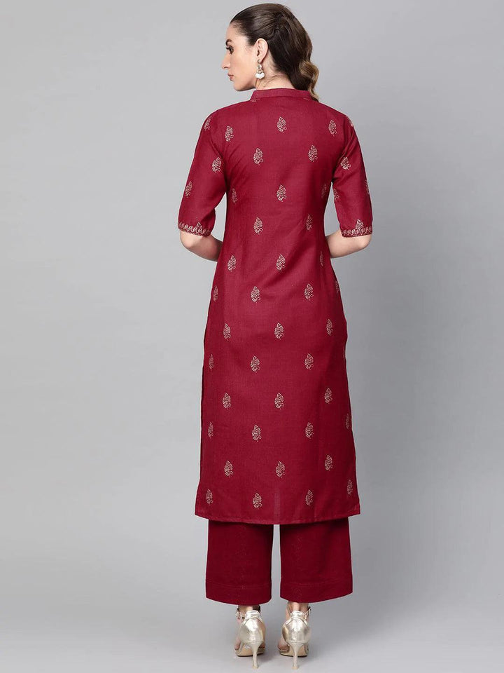 Maroon Printed Cotton Kurta - ShopLibas