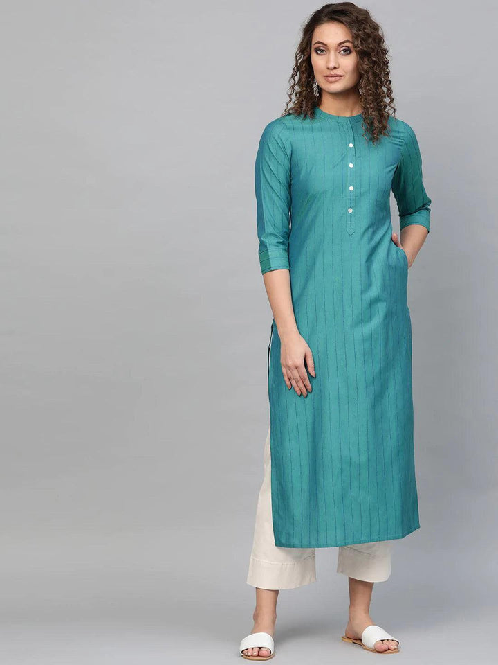 Blue Striped Cotton Kurta - ShopLibas