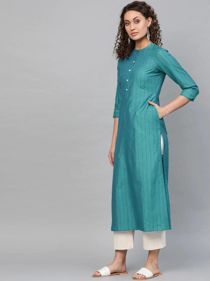 Blue Striped Cotton Kurta - ShopLibas