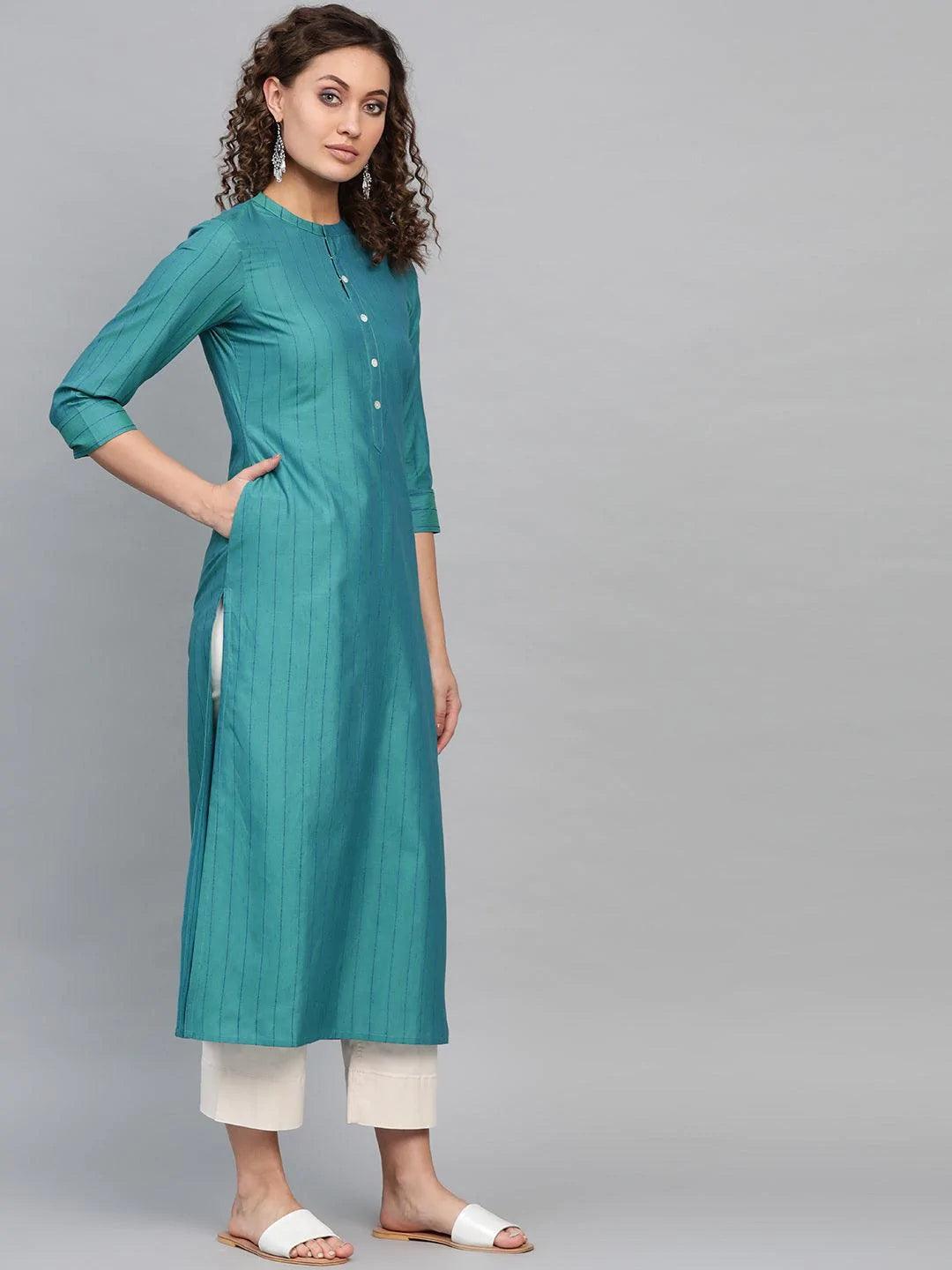 Blue Striped Cotton Kurta - ShopLibas