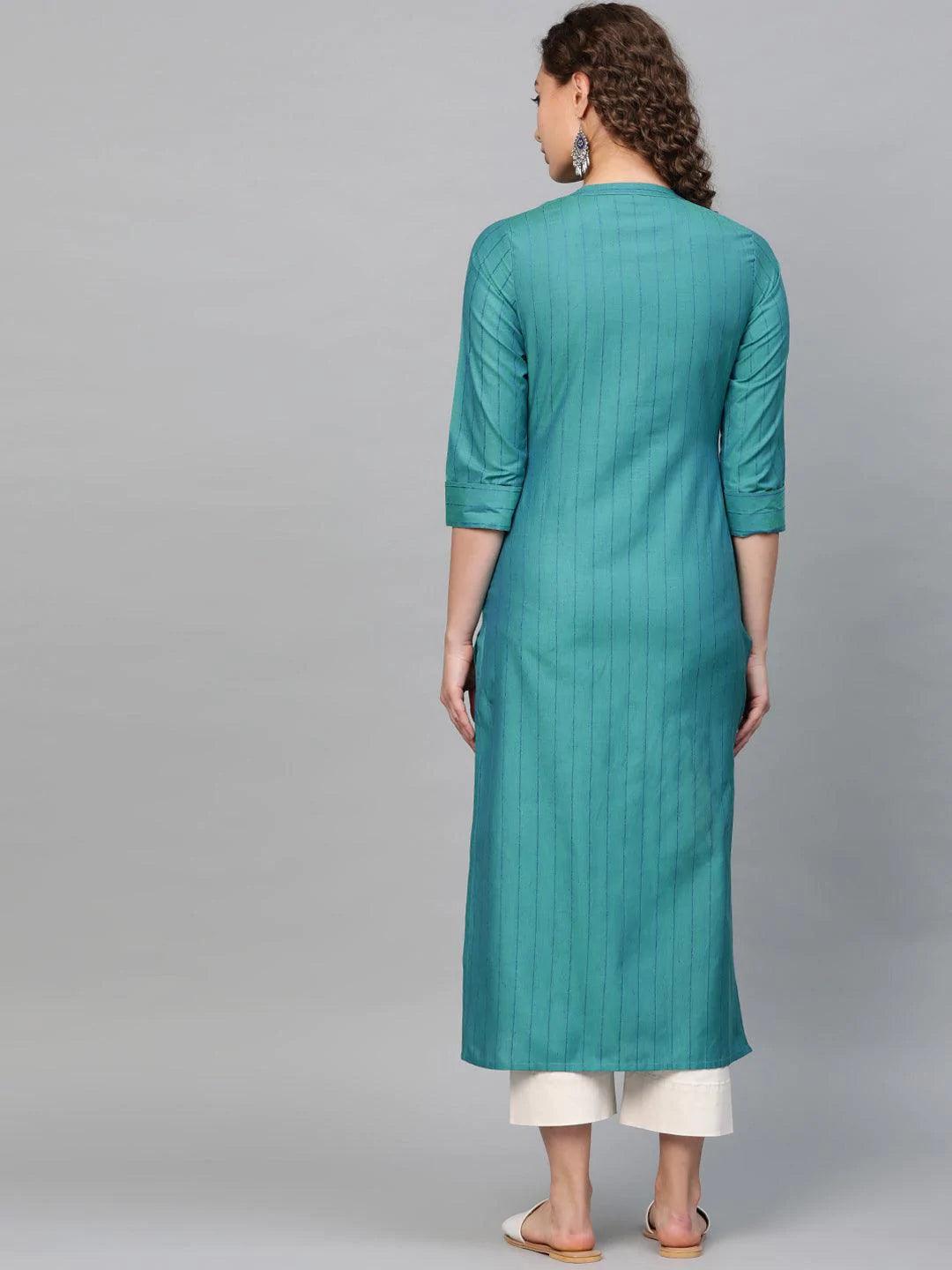 Blue Striped Cotton Kurta - ShopLibas