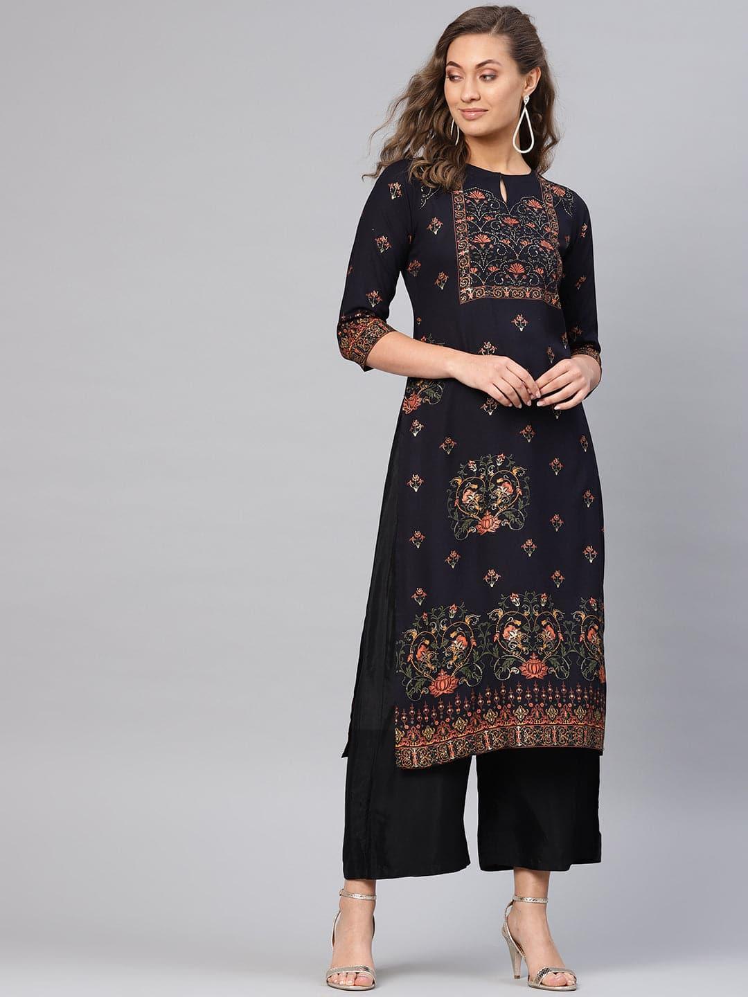 Blue Printed Rayon Kurta - ShopLibas